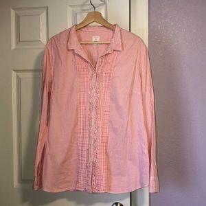 Gap Pink and White Fitted Boyfriend Long Sleeve